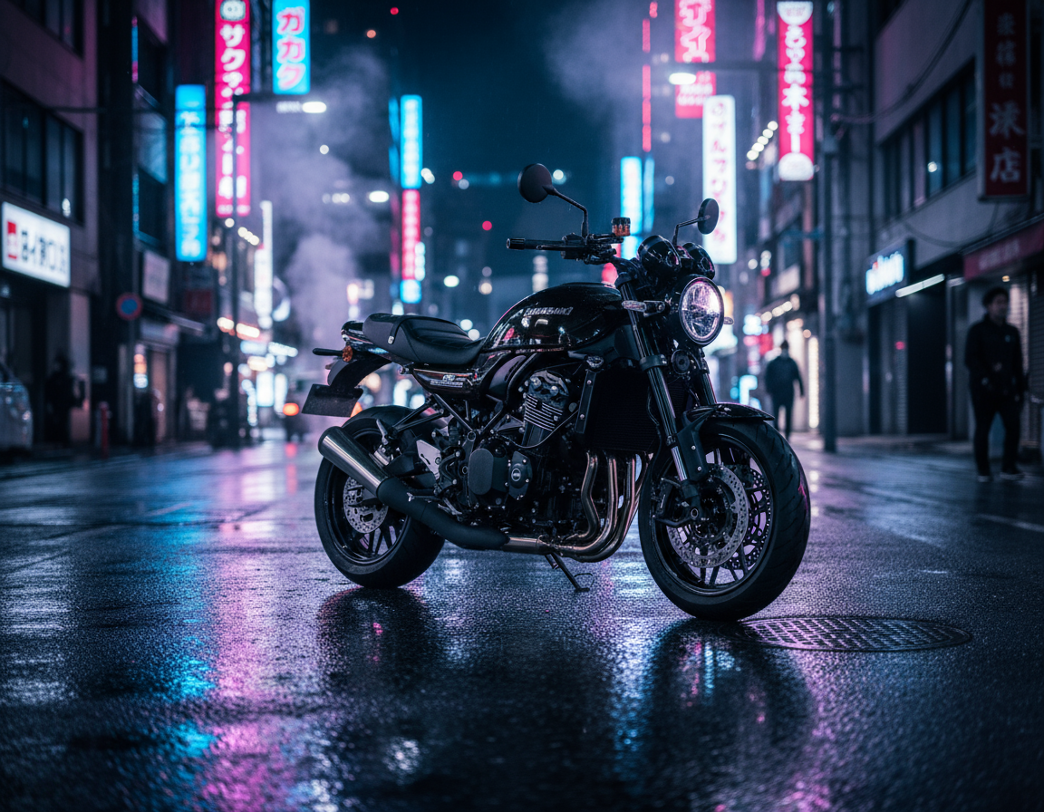 Z900RS 在雨後的東京霓虹街頭