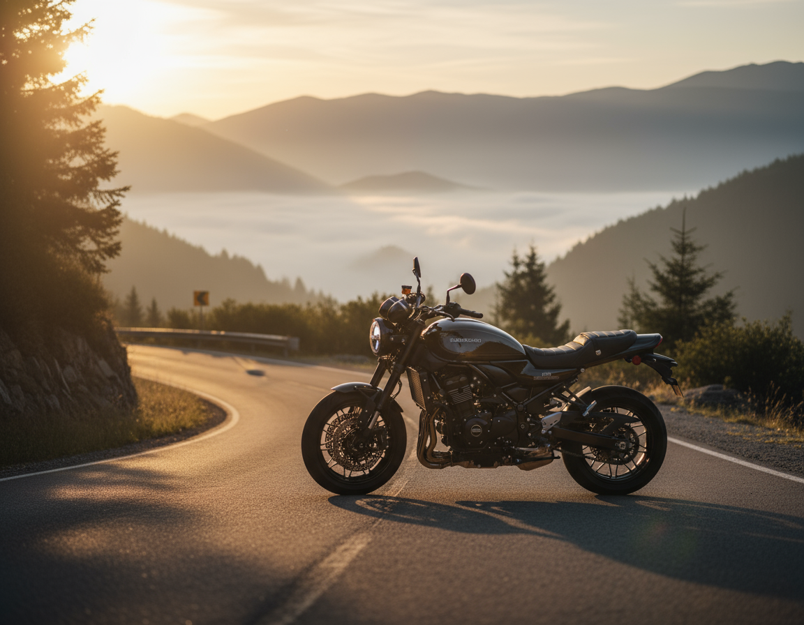 Z900RS 在清晨的郊區山路上